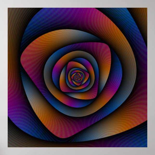 Poster Spiral labyrint i blå Orange och Rosa (Framsidan)