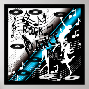 Poster Sten 'N' Roll Dance Music Blue