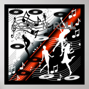 Poster Sten 'N' Roll Dance Music Red
