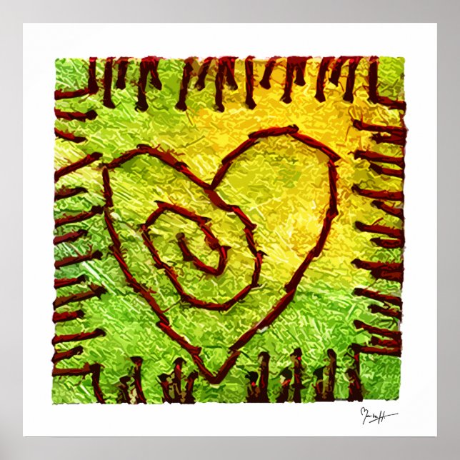 Poster - Stitched Heart - Gult Grönt Red (Framsidan)