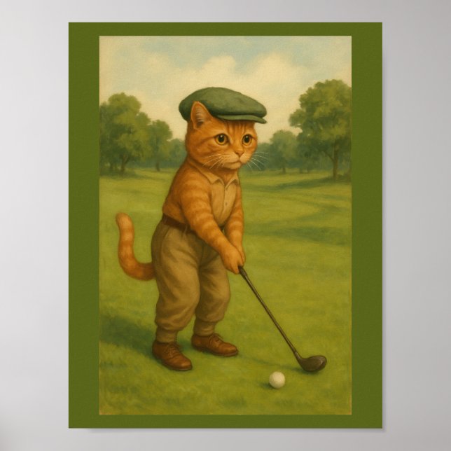 POSTER Stylish Cat Playing Golf Personalized  (Framsidan)