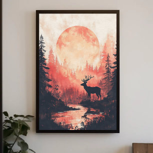 Poster Sunset Hjort Silhouette Aesthetic Design