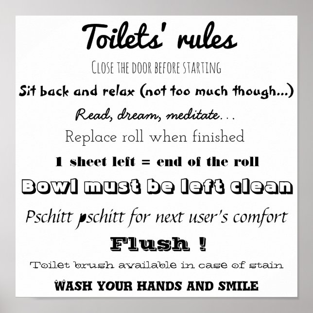 Poster Toilets regler (Framsidan)