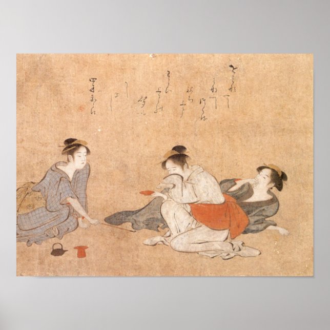 Poster Tre Drunken Women Kiyonag Japansk konst (Framsidan)