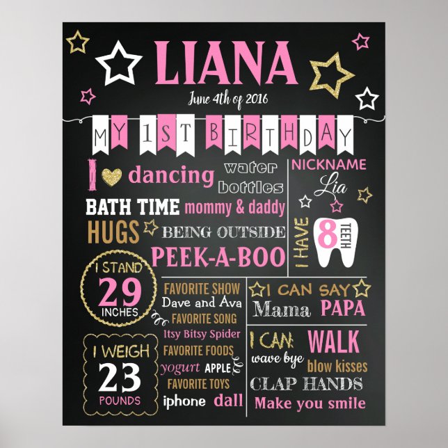 Poster Twinkle Tiwnkle Little Star Birthday-skylt (Framsidan)