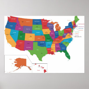 Poster - USA med huvudstäder