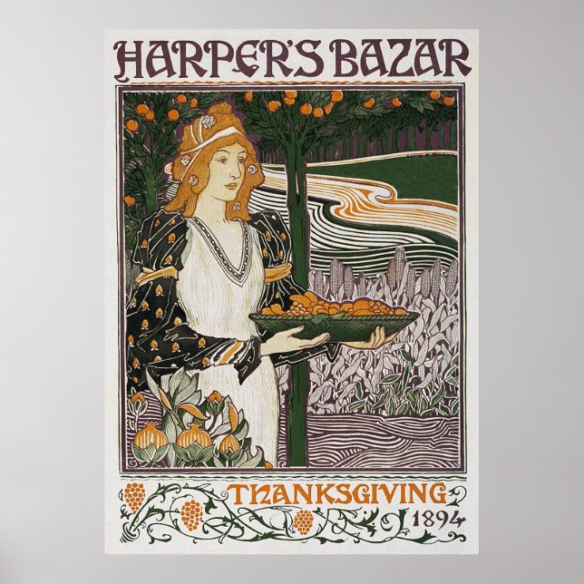 Poster utskrift: Art nouveau - L.Rhead - Thanksgiv (Framsidan)