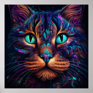 Poster utskrift av Ansikte med ljusfärgstark katt