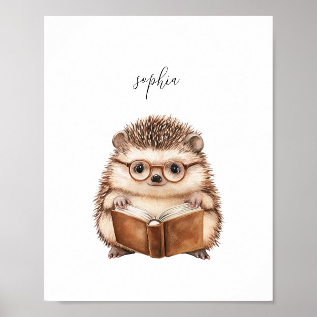 Poster utskrift av Cute Hedgehog-läsning (Framsidan)