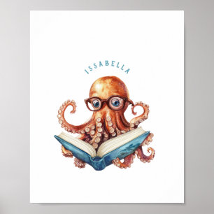 Poster utskrift av Cute Octopus-läsning