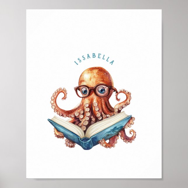 Poster utskrift av Cute Octopus-läsning (Framsidan)