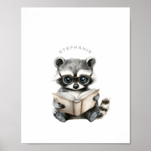 Poster utskrift av Cute Raccoon-läsning