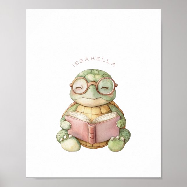 Poster utskrift av Cute Turtle-läsning (Framsidan)