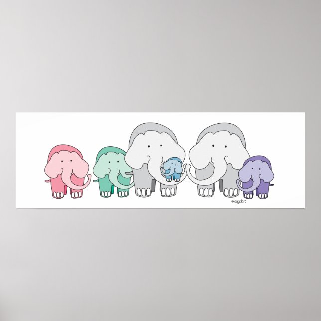 Poster utskrift av elefantfamilj (Framsidan)
