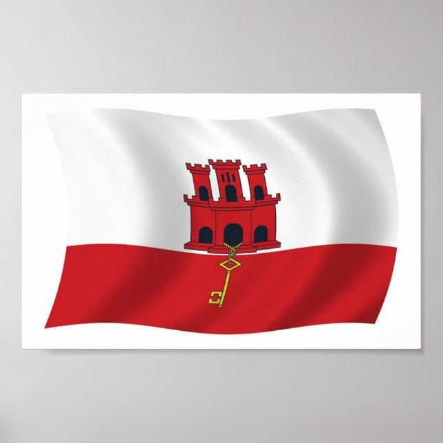 Poster utskrift av Gibraltar Flagga (Framsidan)