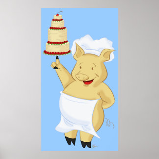 Poster utskrift av Gris Baker Holding Cake