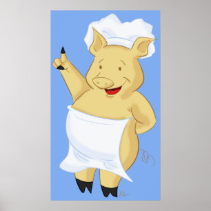 Poster utskrift av gris Chef Wearing Apron