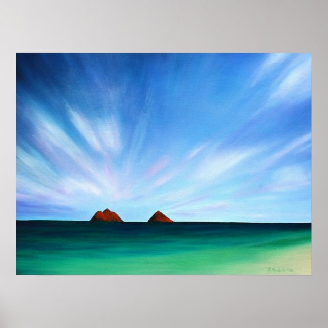 Poster utskrift av Hawaii Mokulua Islands Ocean Ar (Framsidan)