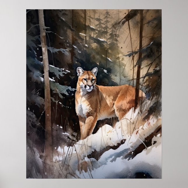 Poster utskrift av konst för Cougar Woodland Anima (Framsidan)