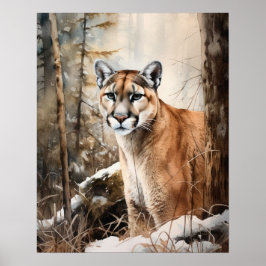 Poster utskrift av konst för Cougar Woodland Anima