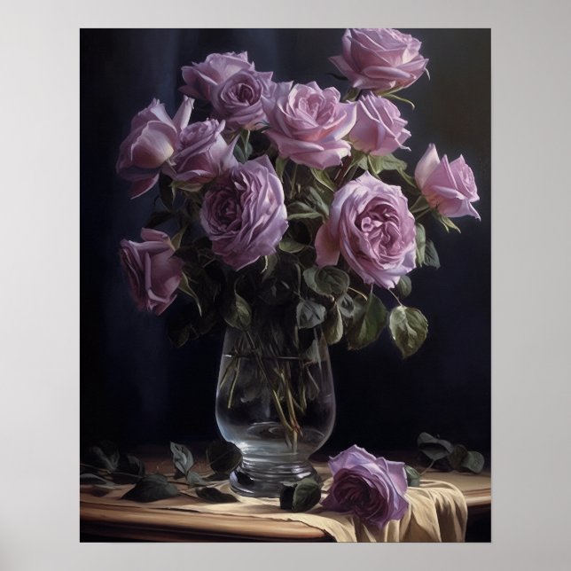 Poster utskrift av Lavender Ro Flowers Art Print (Framsidan)
