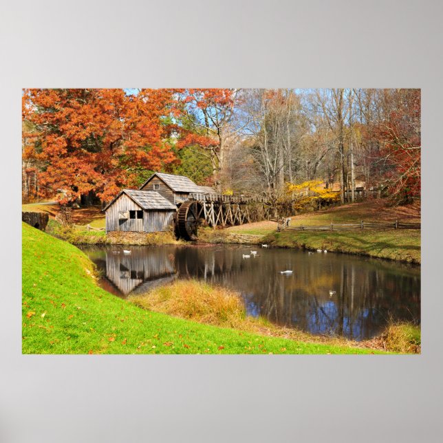 Poster utskrift av Mabry Mill i Dans, VA:s Meadows (Framsidan)