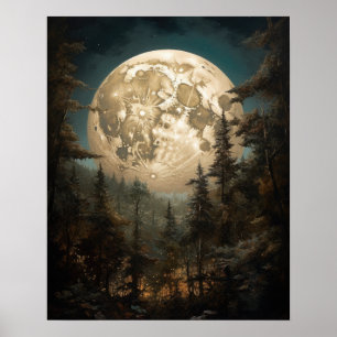 Poster utskrift av moody Gothic Måne Art