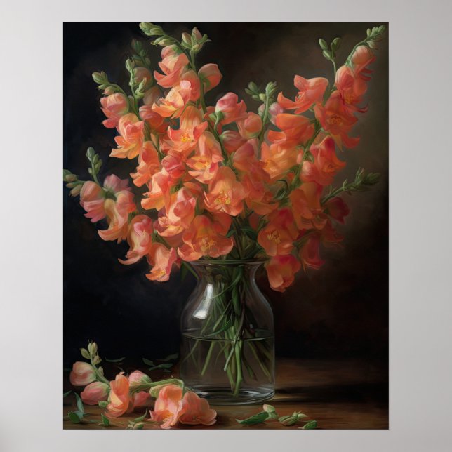 Poster utskrift av Peach Snapdragon Flowers Art (Framsidan)
