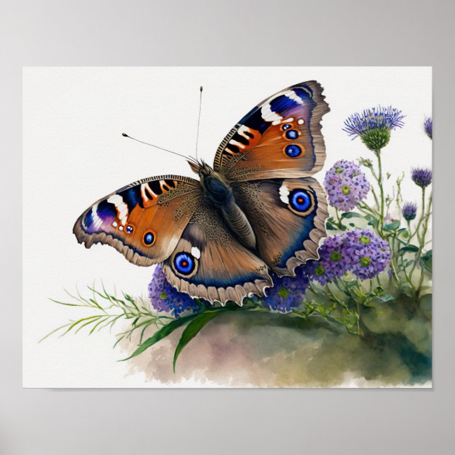 Poster utskrift av peacock Butterfly Art (Framsidan)