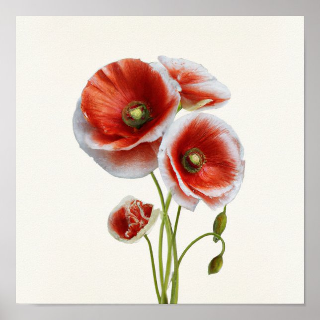 Poster utskrift av Red Poppy Flowers Art (Framsidan)