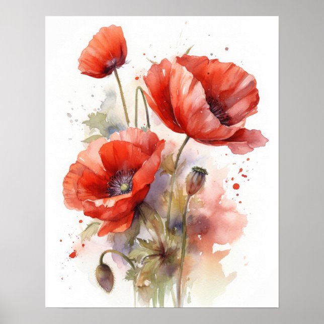 Poster utskrift av Red Poppy Flowers Art (Framsidan)