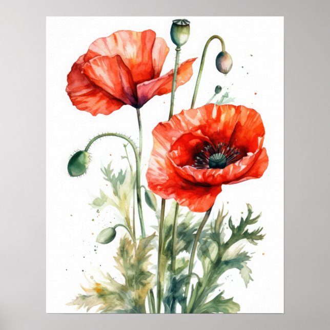 Poster utskrift av Red Poppy Flowers Art (Framsidan)