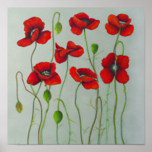 Poster utskrift av Red Poppy Flowers Art