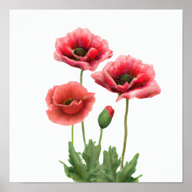 Poster utskrift av Red Poppy Flowers Art (Framsidan)