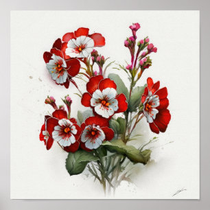Poster utskrift av Red Primrose Flowers Art