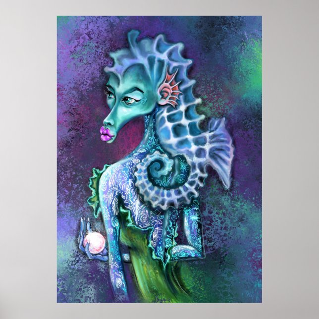 Poster utskrift av Seahorse Dam Fantasy - måla (Framsidan)