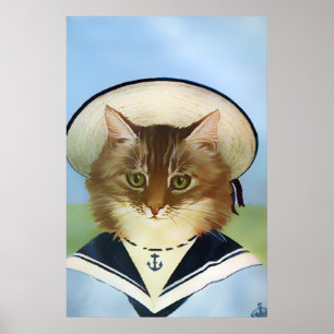 Poster utskrift av vintage Sailor Cat