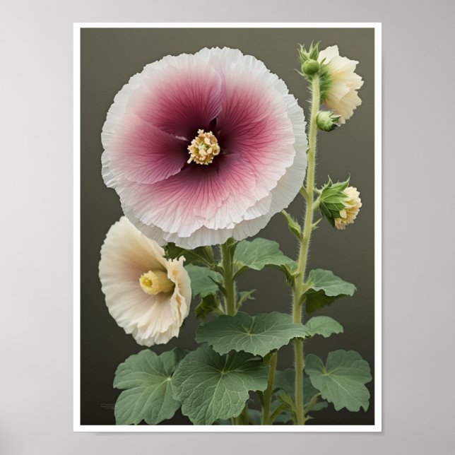 Poster Vackra Hollyhock Flower Wall Art (Framsidan)