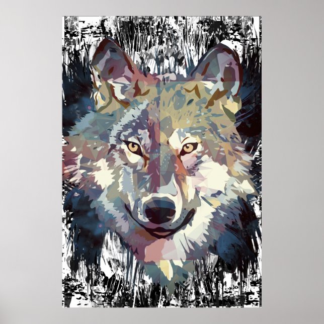 Poster varg - Poster polygon för Retro-Varg (Framsidan)