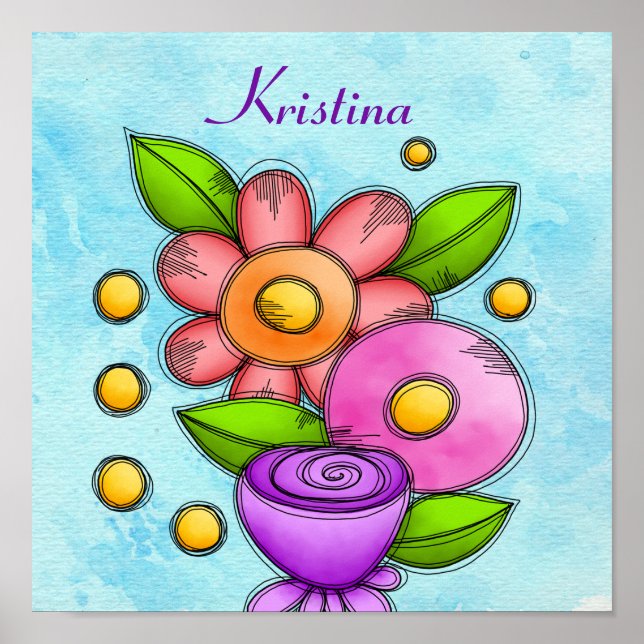 Poster vattenfärg Doodle Flower (Framsidan)
