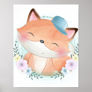 Poster vattenfärg för Cute Fox