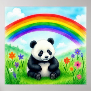 Poster vattenfärgsblad Panda Bear