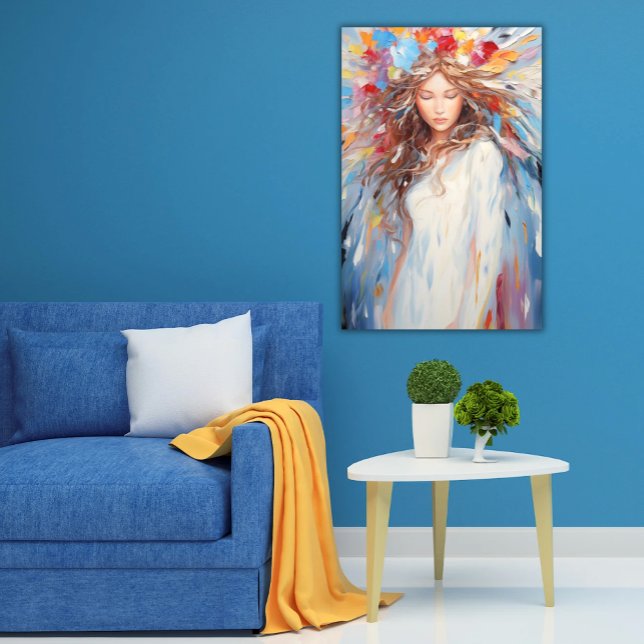 Poster Vibrant Abstrakt Angel fredligt, Painterly (Vibrant Abstract Angel Poster Peaceful, Painterly Art for Any Age)