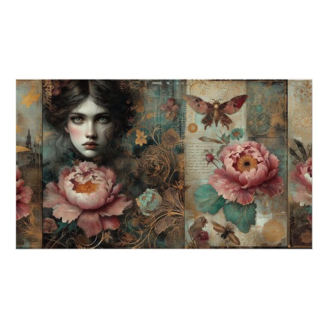 Poster Victorian Fransk Peony Ro Ephemera (Framsidan)