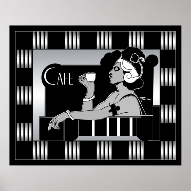 Poster Vintage Cafe Art Deco Rand Black (Framsidan)