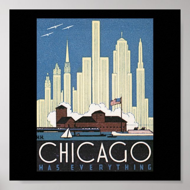 Poster Vintage Chicago Travel Art-7 (Framsidan)