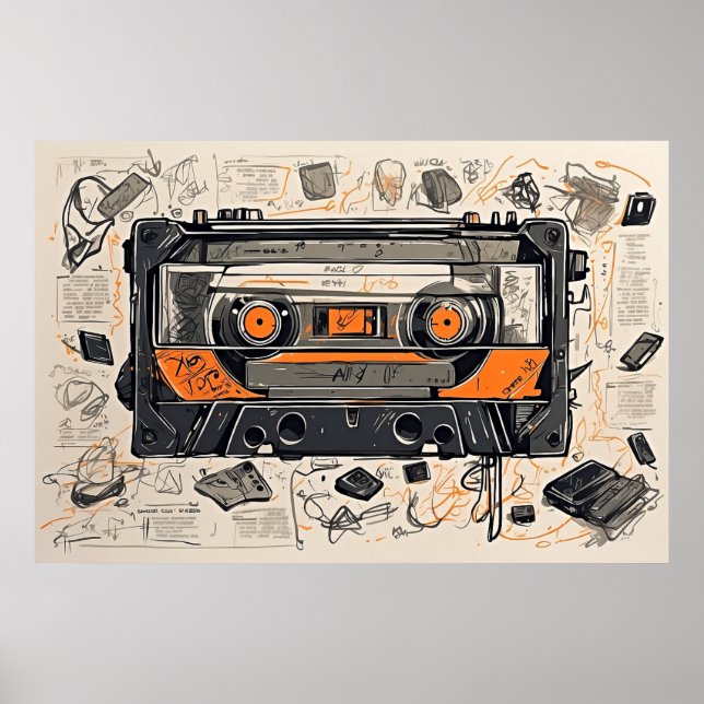 Poster vintage Mixtape Cassette-skiss (Framsidan)