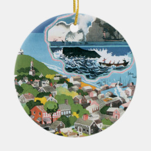 Poster vintage resor, Karta på Nantucket Island, M Julgransprydnad Keramik