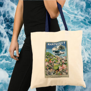 Poster vintage resor, Karta på Nantucket Island, M Tygkasse