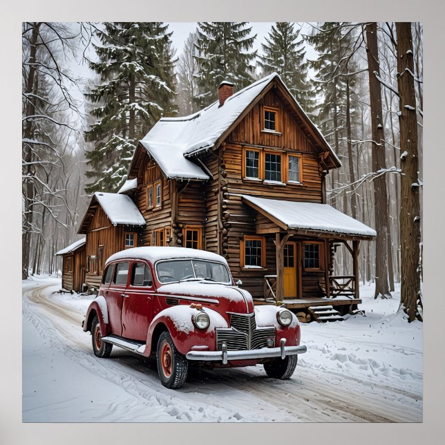 Poster Vinter Antique Car (Framsidan)